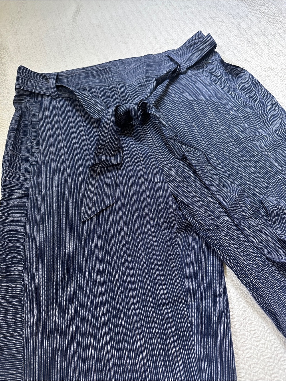 Rafaella Navy Pinstripe Tie-Waist pants
